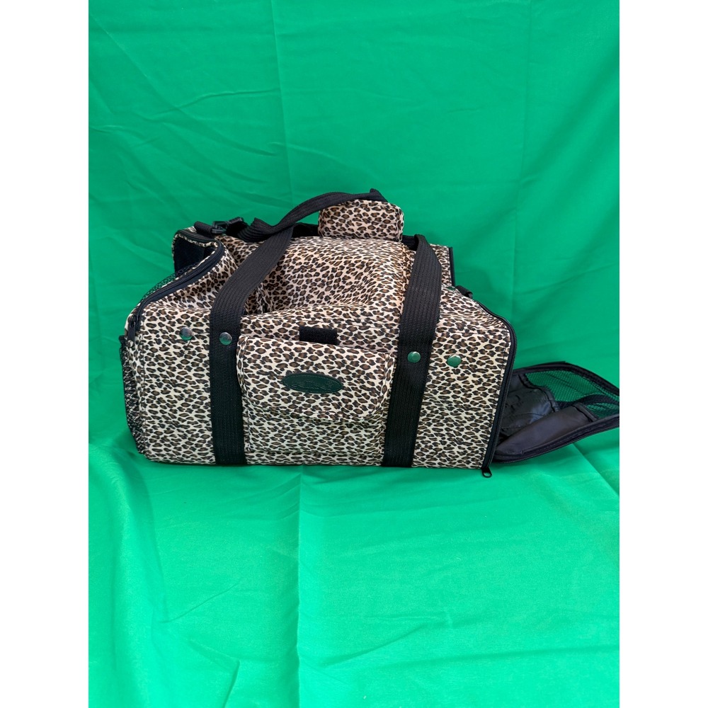 Vintage Celltei Leopard Print Pet Carrier Travel Bag with Accessories